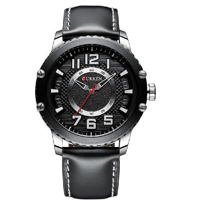 

CURREN 8341 Man Quartz Watch Waterproof Alloy Case Hardlex Mirror Genuine Leather Strap Male Wristwatch