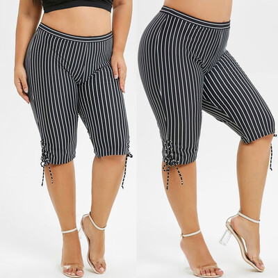 

Gobestart Fashion Womens High Waist Elastic Lace Plus Size Swim Stripe Sport Fitness Pants