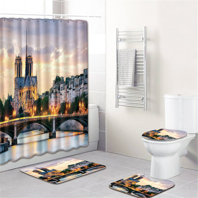 

〖Follure〗Waterproof Bathroom Shower Curtain Set Non-Slip Rug Toilet Lid Cover Bath Mat