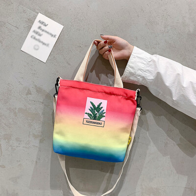 

Tailored Canvas Bag Female Student Shoulder Bag Literary Gradient Color Crossbody Bag