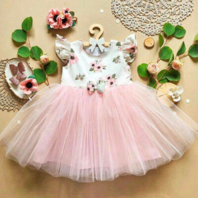 

US Stock Kids Baby Girl Floral Sleeveless Dress Princess Party Lace Tutu Dresses