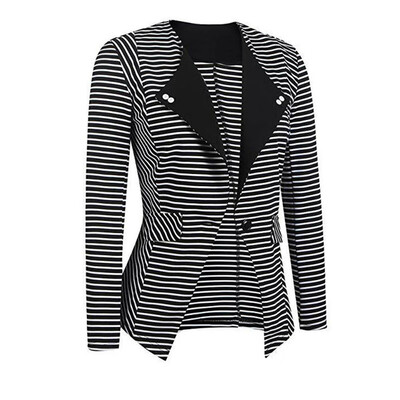 

Womens Casual Slim Cardigan Suit Coats Tops Striped Lapel Long Sleeve Outwear