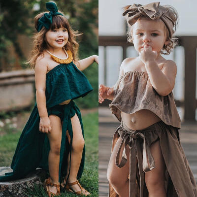 

Fashion Kids Baby Girl Summer Clothes Lace TopBriefs Skirt Boho Dress 4PCS Set