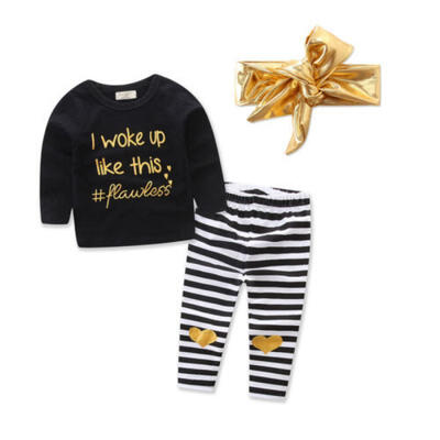 

US Toddler Baby Girls Sleeve T-shirt TopsLong Pants LeggingsHeadband Outfit
