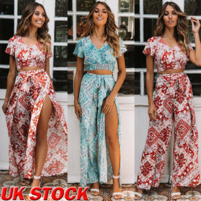 

UK Women Chiffon Split Skirt Pants Harem Palazzo Empire Waist Wide Leg Trousers