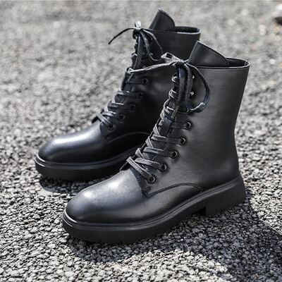

Net red with the Martin boots womens autumn&winter new wild handsome thick black British f