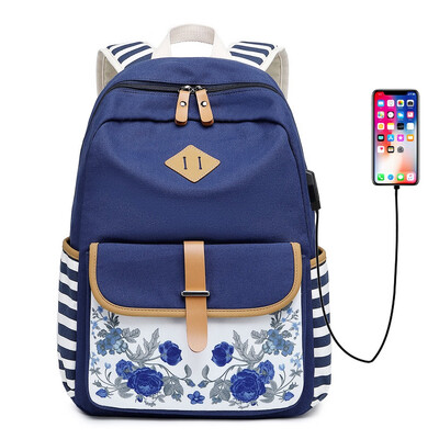 

Canvas Middle School Student Bag Backpack Marsol Casual Computer Bag Ms Backpack USB Charging Beach Travel Bag Outdoor