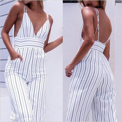 

Women Striped Clubwear V Neck Playsuit Bodycon Party Jumpsuit&Romper Trousers