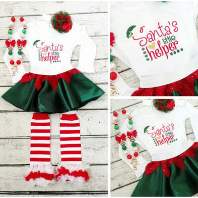 

Christmas Newborn Baby Girl Santa Romper Tops Skirt Leg Warmer Outfits Set 0-24M