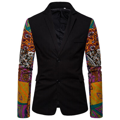 

Men Vintage Ethnic Printed Dress Floral Casual Suit Coat Slim Fit Blazer Jacket
