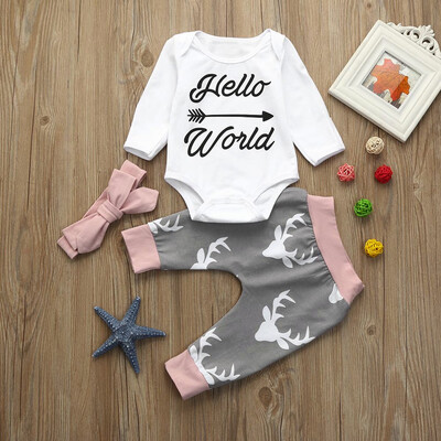 

3pcs Toddler Baby Boys Girls Letter Clothes Set RomperPantsHeadband Outfits