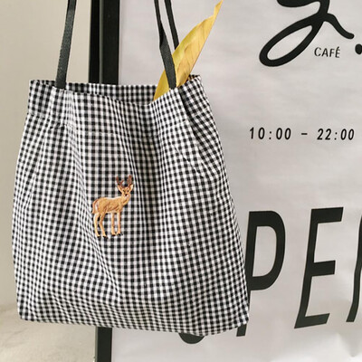 

Retro Girl Love Sen Literary Plaid Canvas Bag Portable Shopping Bag Women Femal