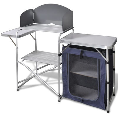 

Foldable Camping Kitchen Unit with Windshield Aluminum