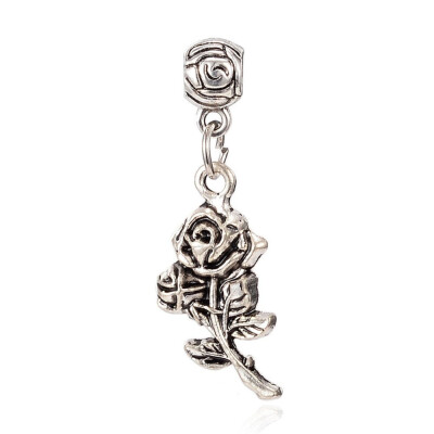 

Tibetan Style Alloy European Dangle Pendants Rose Antique Silver 44mm Hole 4mm