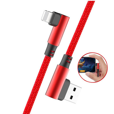 

90 Degree Data Cable L Shape Double Elbow Game Fast Charging Cable Fabric Nylon Braid Cable for iPhone Type C Android
