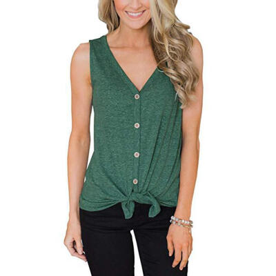 

Sexy Casual V-Neck Women Sleeveless Blouses Cotton T-shirt Solid Color Vest