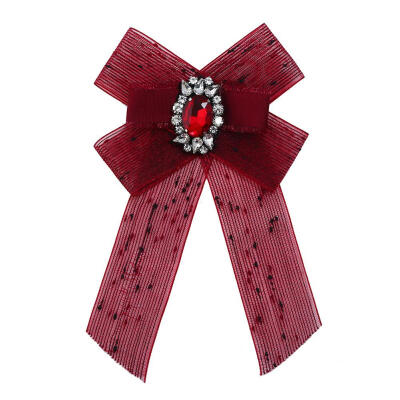 

Women Solid Color Bowknot Necktie Rhinestone Wedding Brooch Collar Pin Gift