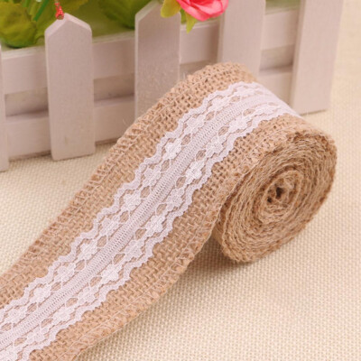 

Roll Ribbon for Wedding Party Decoration Jute Hessian Burlap Ribbon with Lace Wedding Party Decor