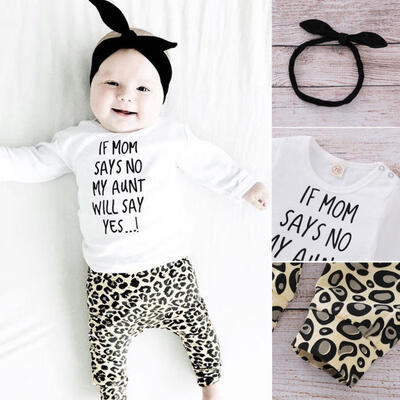 

3Pcs Newborn Kid Baby Girl Long Sleeve TopLeopard Pant Outfit Clothes Set