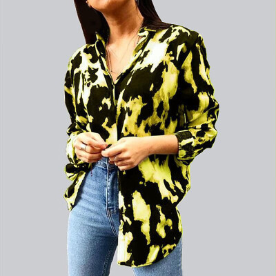 

Women Casual Autumn Printed Blouse Lapel Collar Loose Long Sleeve Plus Size Tops