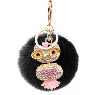 

Car Keychain Handmade Cute Creative Plush Owl Rex Rabbit Hairball Crystal Rhinestone Jewelry Bag Pendant