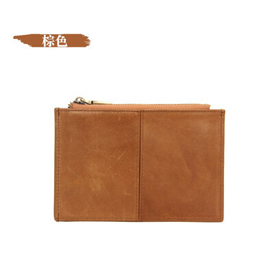 

The first layer of oil wax leather RFID anti-scanning ultra-thin leather card package folding wallet zipper two fold anti-magnetic card holder