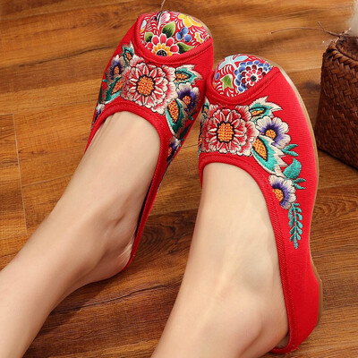 

Rose Women Cloth Shoes Sandals National Embroidered Tendon Soles Flowers Slippers