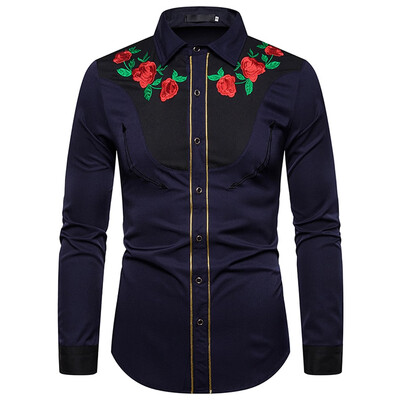 

Tailored Mens New Autumn Style Fashion Embroidered Long Sleeve Printed Shirt Blouse