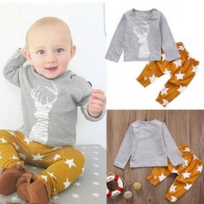 

Cotton Newborn Baby Boys Girls Deer Clothes Outfits T-shirt Tops Pants Set 2pcs