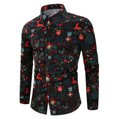 

Christmas Mens Button Up Casual Shirts Slim Fit Long Sleeve Dress Shirts Tops