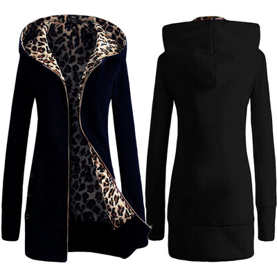 

SOVALRO Women winter coat Hooded thick leopard sweater with velvet sweatershirt outwear jacket
