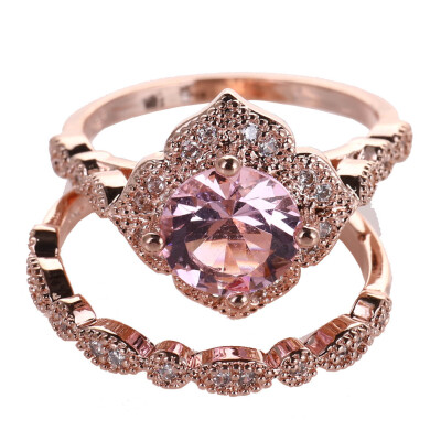 

Rose Gold Ring with Square Rings&Engagement Rings Micro-inlaid Zircon Hand Ornaments