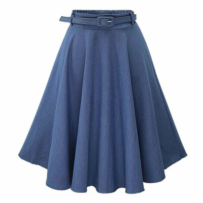 

Women Girl Summer Beach A-Line Skirt High Waist Slim Party Pleated Denim Skirts