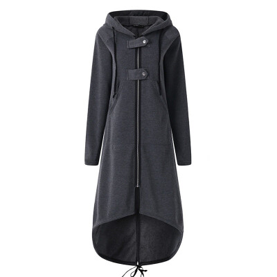 

Women Casual Zipper Long Sleeve Outwear Overcoat Irregular Solid Hoodie Jacket