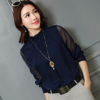 

Roseonmyhand Women Chiffon Elegant Loose Ruffles Long Sleeve Blouse Casual Tops T-shirt