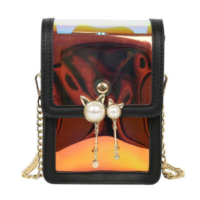 

2pcsset Pearl Decor PVC Shoulder Handbags Women Chain Crossbody Bag Clutch