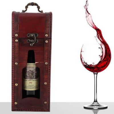 

Greensen Vintage Single Red Wine Storage Box Portable Wooden Wine Package Gift Box W Handle