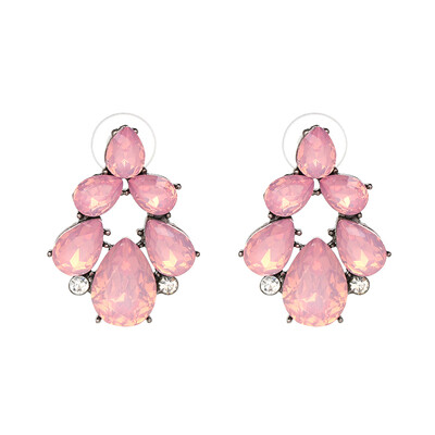 

New Sweety Crystal Opal Stone Stud Earrings Rhinestone Piercing Earrings Women Wedding Flower Jewelry 6 Colors J50171