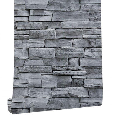 

Tuwaga Peel & Stick Wallpaper Dark Grey StoneBrick Pattern Self Adhesive Removable Wallpaper Home DecorativeLength 6m