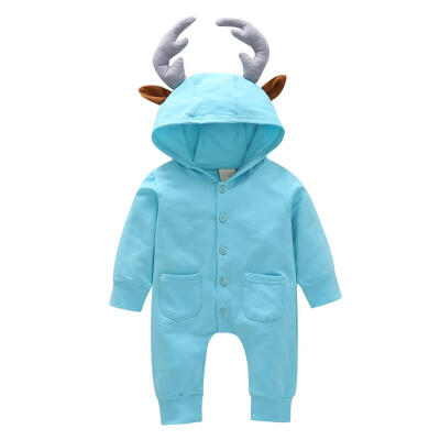 

Autumn Cartoon Antler Cotton Baby Rompers Boys Girls Buttons Jumpsuit