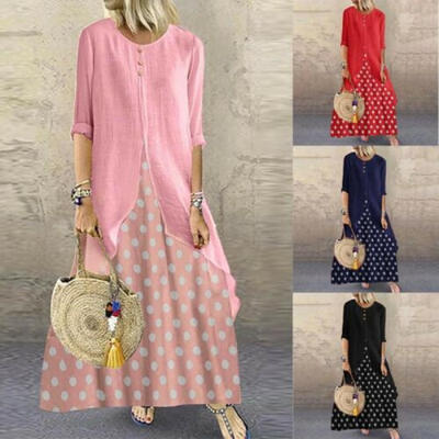 

HOT Boho Women Short Sleeve Ladies Summer Long Maxi Kaftan Dress Plus Size
