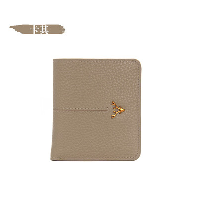 

The first layer of cowhide 2019 new ladies simple sewing thread short wallet leather buckle ultra-thin multi-card wallet