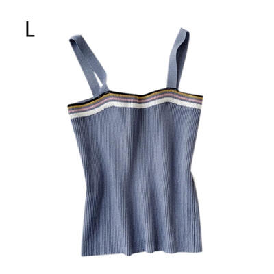 

Korean Style Novel Fashion Fresh Trends Solid Color Knitted Striped Slim Camisole