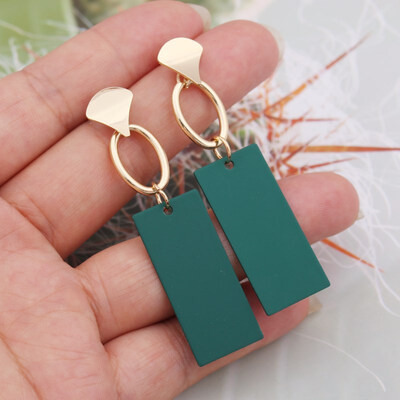 

EK741 Korean Candy Color Geometric Rectangular Pendant Drop Earrings for Women Spray Painted Long Exaggerated Brincos Pendientes
