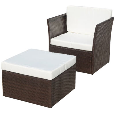 

Garden Chair with Stool Poly Rattan Brown