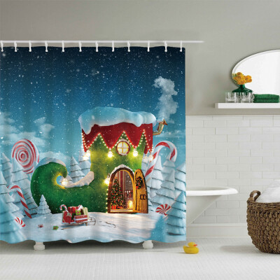 

〖Follure〗Christmas Gift Boxes In Snow Bathroom Shower Curtain Waterproof Fabric &12 Hooks
