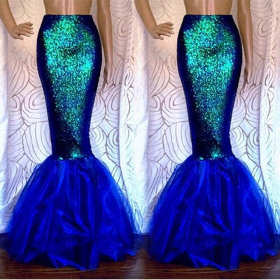 

USA Womens Adult Mermaid Tail Full Skirt Party Maxi Fancy Dress Cosplay Costume