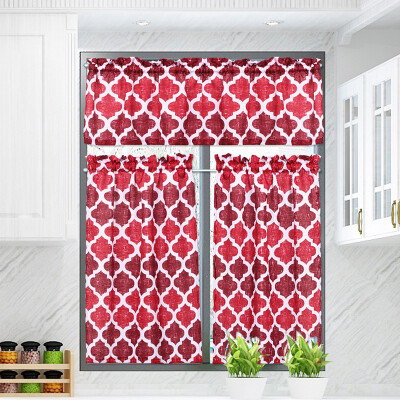 

Bladies Moroccan Kitchen Curtains Valances&Tiers 3 pcs Set Honeycomb pattern Cross bamboo base cloth 4686