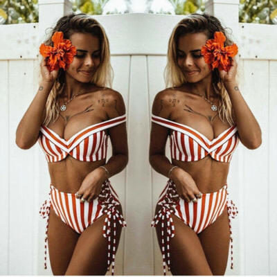 

Women Sexy Striped High-Waisted Swimwear Brazilian Bikini Set Beachwear Swimsuit