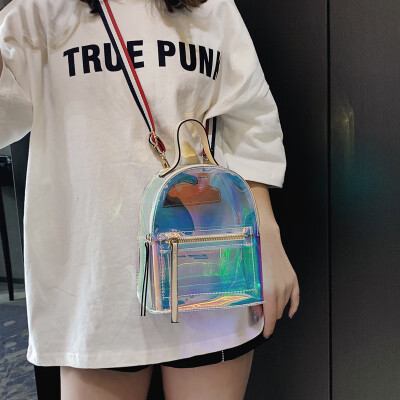 

School bag female ins wind net red laser backpack 2019 new student transparent jelly bag fashion trend backpack
